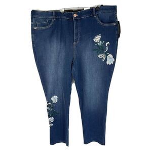 Avenue Womens Blue High Rise Jeans Floral Embroidered Size 26 AV Ankle NEW
